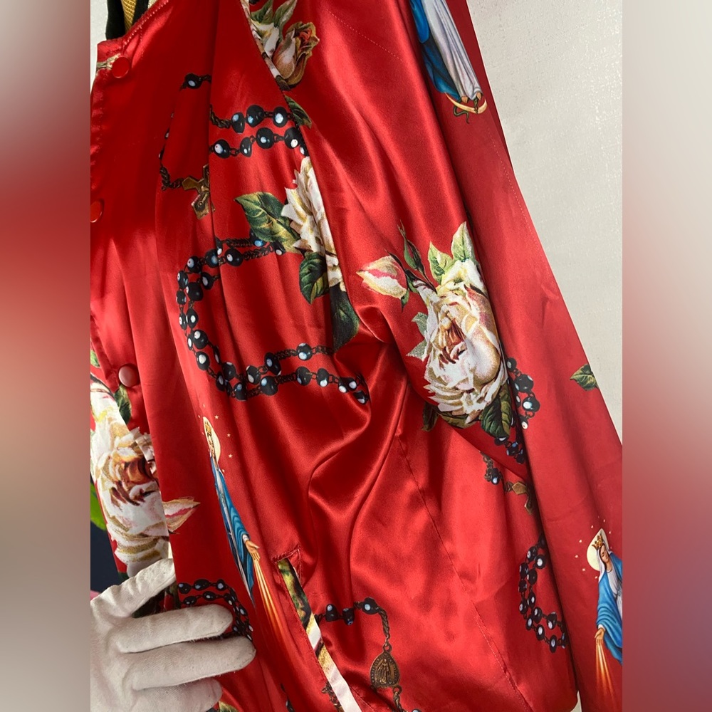Civil Regime limited edition red satin Virgin Mary rosary satin bomber jacket - Picture 4 of 16